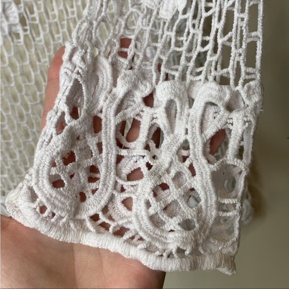 White Open Weave Floral Embroidered Scoop-neck Tunic Top Swim Coverup PTP 19.5” - Picture 3 of 9